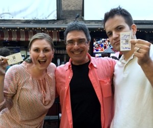 June 18 2015 magic fan Kate and husband Elio with me on the patio at the Stage House